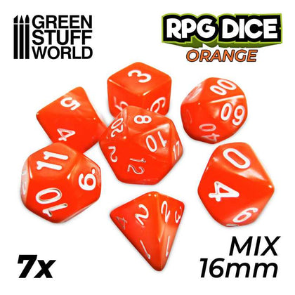 GreenStuffWorld - 7x Mix 16mm Dice - Arancione