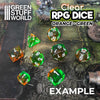 GreenStuffWorld - 7x Mix 16mm Dice - Arancione e Verde Trasparente