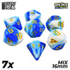 GreenStuffWorld - 7x Mix 16mm Dice -  Blu e Bianco