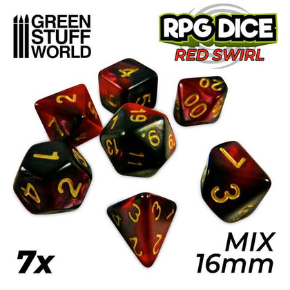 GreenStuffWorld - 7x Mix 16mm Dice - Rosso Marmo