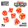 GreenStuffWorld - 7x Mix 16mm Dice - Rosso e Giallo Trasparente