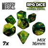 GreenStuffWorld - 7x Mix 16mm Dice - Verde Marmo