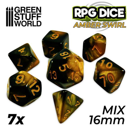 GreenStuffWorld - 7x Mix 16mm Dice - Ambra Marmo