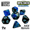 GreenStuffWorld - 7x Mix 16mm Dice - Blu Marmo