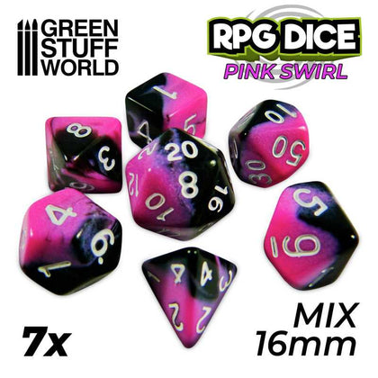 GreenStuffWorld - 7x Mix 16mm Dice - Rosa Marmo