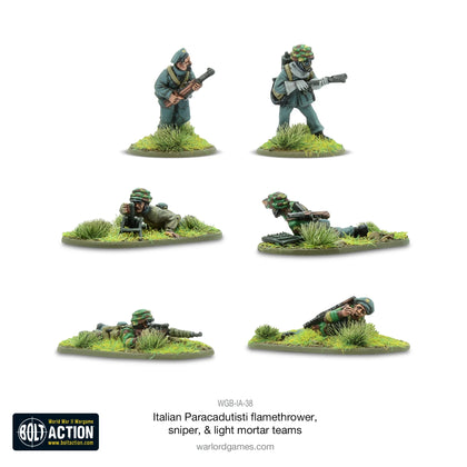 Bolt Action - Italian Airborne flamethrower, sniper and light mortar teams